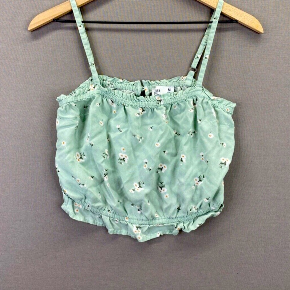 Hollister green floral square crop top